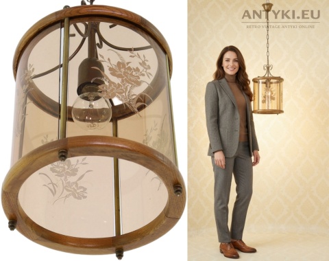 lampa wisząca drewniana mosiężna