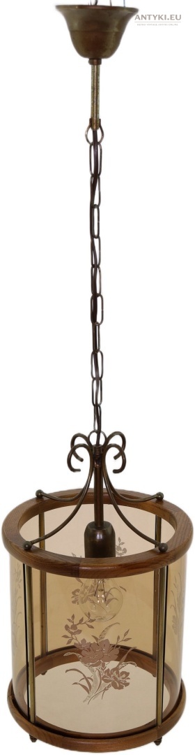 lampa wisząca drewniana mosiężna