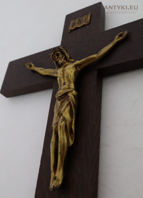 ścienny antyczny krucyfiks drewniany 40 cm