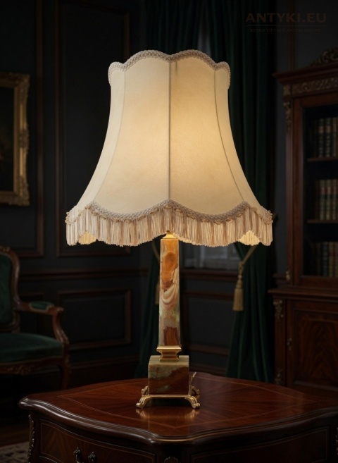 Duża lampa stołowa z onyksu i mosiądzu – vintage, połowa XX wieku, 67 cm