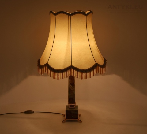 Duża lampa stołowa z onyksu i mosiądzu – vintage, połowa XX wieku, 67 cm