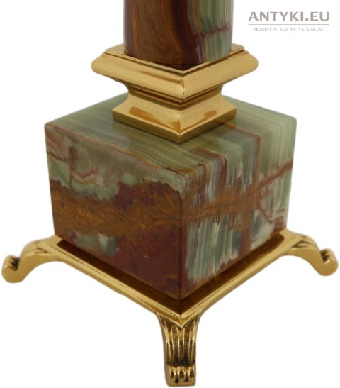 Duża lampa stołowa z onyksu i mosiądzu – vintage, połowa XX wieku, 67 cm