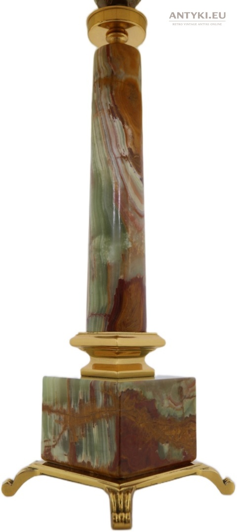 Duża lampa stołowa z onyksu i mosiądzu – vintage, połowa XX wieku, 67 cm
