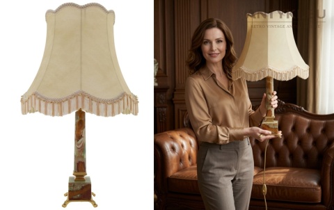 Duża lampa stołowa z onyksu i mosiądzu – vintage, połowa XX wieku, 67 cm