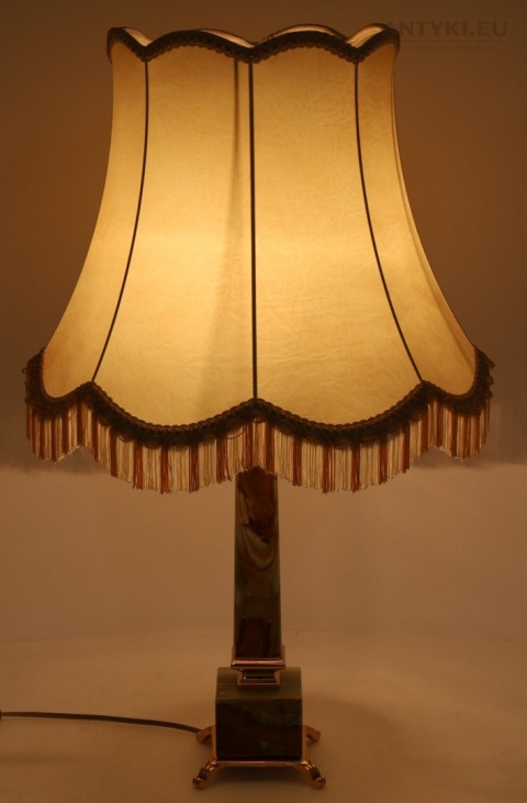 Duża lampa stołowa z onyksu i mosiądzu – vintage, połowa XX wieku, 67 cm