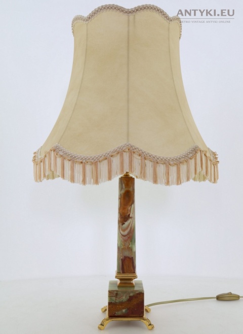 Duża lampa stołowa z onyksu i mosiądzu – vintage, połowa XX wieku, 67 cm