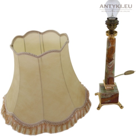 Duża lampa stołowa z onyksu i mosiądzu – vintage, połowa XX wieku, 67 cm