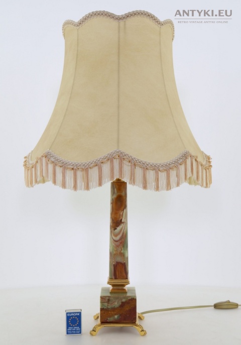 Duża lampa stołowa z onyksu i mosiądzu – vintage, połowa XX wieku, 67 cm