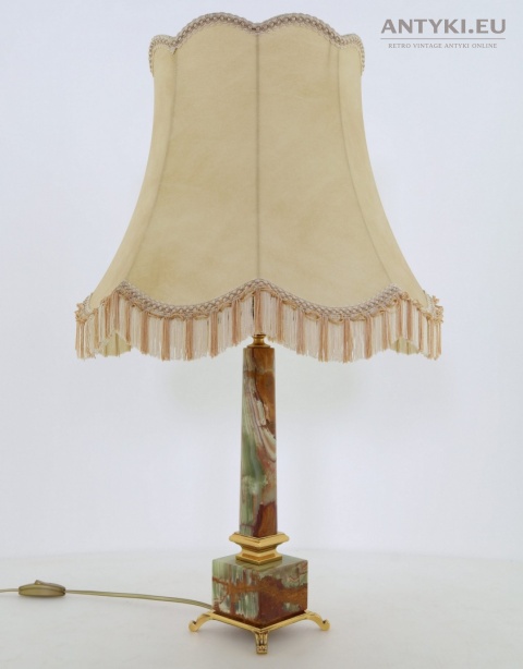 Duża lampa stołowa z onyksu i mosiądzu – vintage, połowa XX wieku, 67 cm