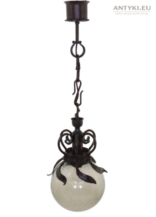 Kuta lampa wisząca ze szkłem bąbelkowym – rustykalna vintage lata 60.–70.
