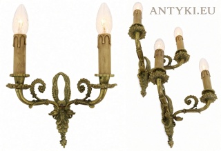 Para antycznych kinkietów z mosiądzu – styl rokoko, 100% klimat vintage