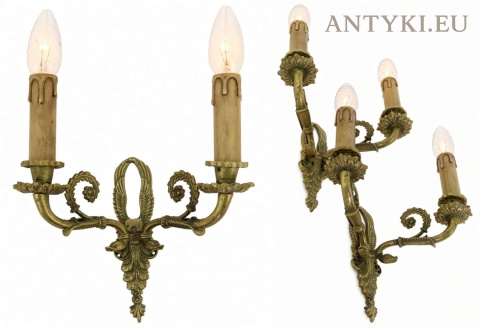 Para antycznych kinkietów z mosiądzu – styl rokoko, 100% klimat vintage