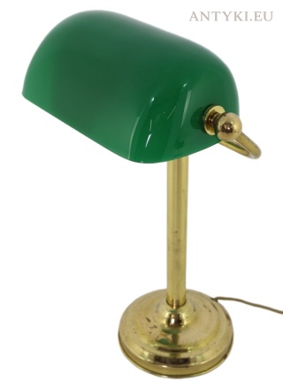 Lampa bankierska vintage z zielonym szklanym kloszem – druga połowa XX wieku