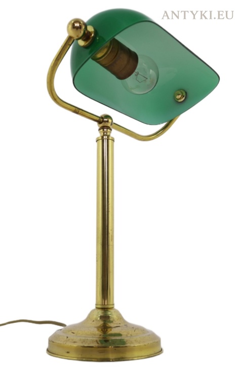 vintage lampa na biurko z zielonym kloszem