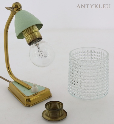 lampka na stolik mid-century ze szklanym kloszem