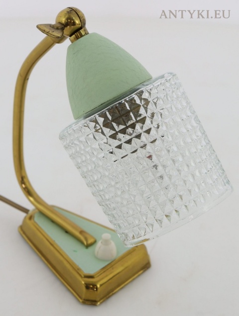 lampka biurkowa vintage mid-century ze szklanym cylindrycznym kloszem