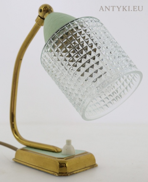 lampka biurkowa mid-century modern z oryginalnym kloszem bez uszkodzeń