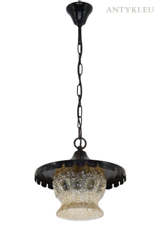 Rustykalna lampa wisząca vintage ze szklanym kloszem – lata 70.