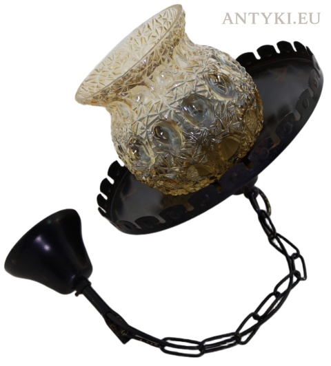 Rustykalna lampa wisząca vintage ze szklanym kloszem – lata 70.