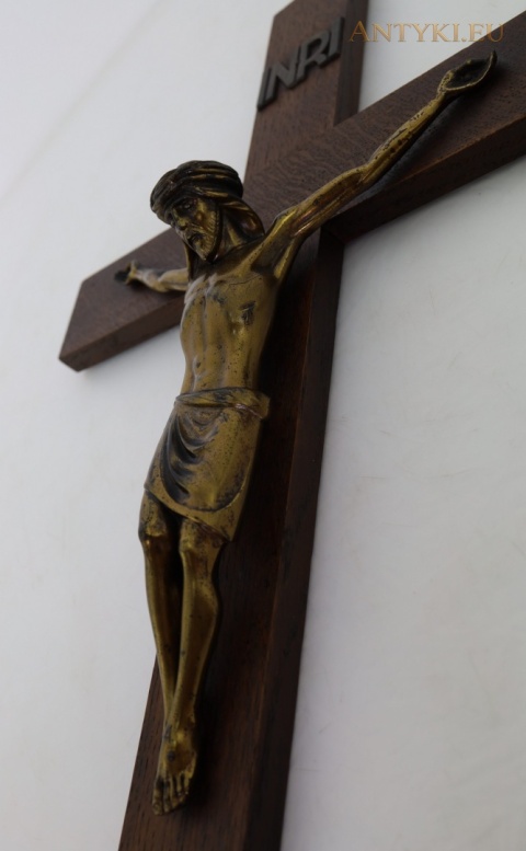 Duży dębowy krzyż z Jezusem Chrystusem INRI – krucyfiks vintage