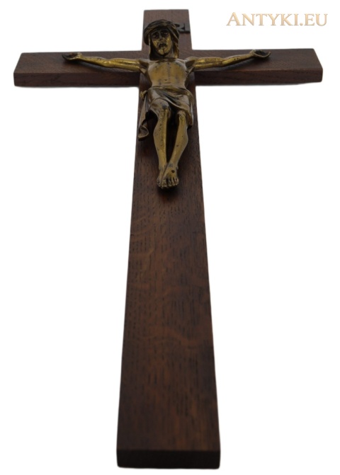 Duży dębowy krzyż z Jezusem Chrystusem INRI – krucyfiks vintage