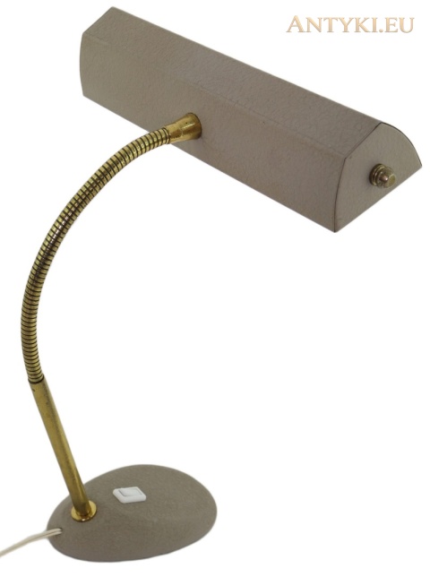 loftowa lampa biurkowa vintage z mosiężnym ramieniem