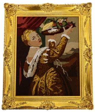 Rokokowa pozłacana rama do obrazu 3D w stylu Ludwika XV z gobelinem