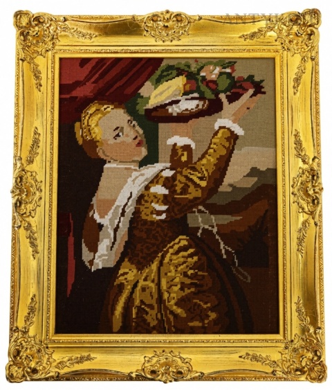 Rokokowa pozłacana rama do obrazu 3D w stylu Ludwika XV z gobelinem