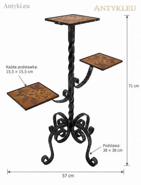 kuty kwietnik z wymiarami wysokości, szerokości, podstawek i podstawy