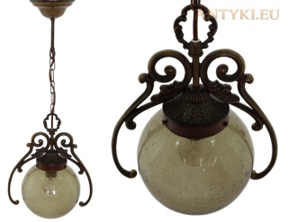 Lampa wisząca vintage z Francji – mosiądz i kula ze szkła bąbelkowego