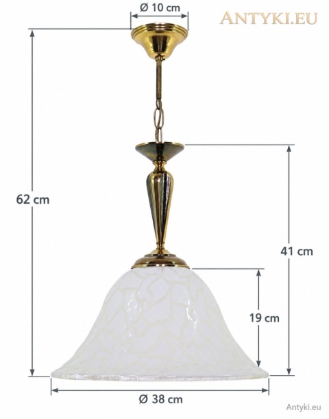 lampa wisząca z zaznaczoną wysokością oraz wymiarami klosza i podsufitki