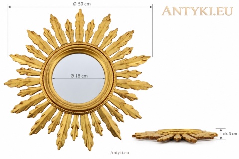 wymiary lustra: średnica 50 cm, tafla 18 cm i głębokość około 3 cm