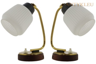 Para małych lampek nocnych vintage z lat 60.–70. – modernizm, mosiądz i szkło