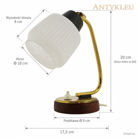 lampka nocna z oznaczeniami wysokości oraz wymiarów klosza i podstawy