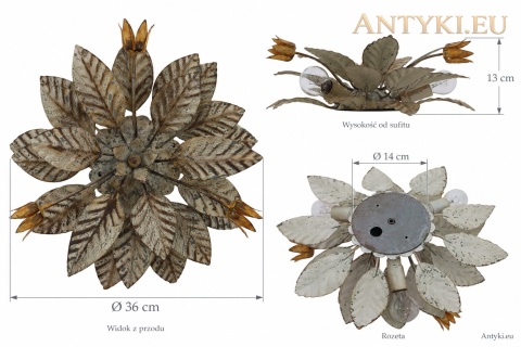 Wymiary plafonu: średnica 36 cm, wysokość 13 cm i rozeta 14 cm