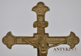 Krzyż krzyżyk stary z Jezusem Chrystusem mosiężny