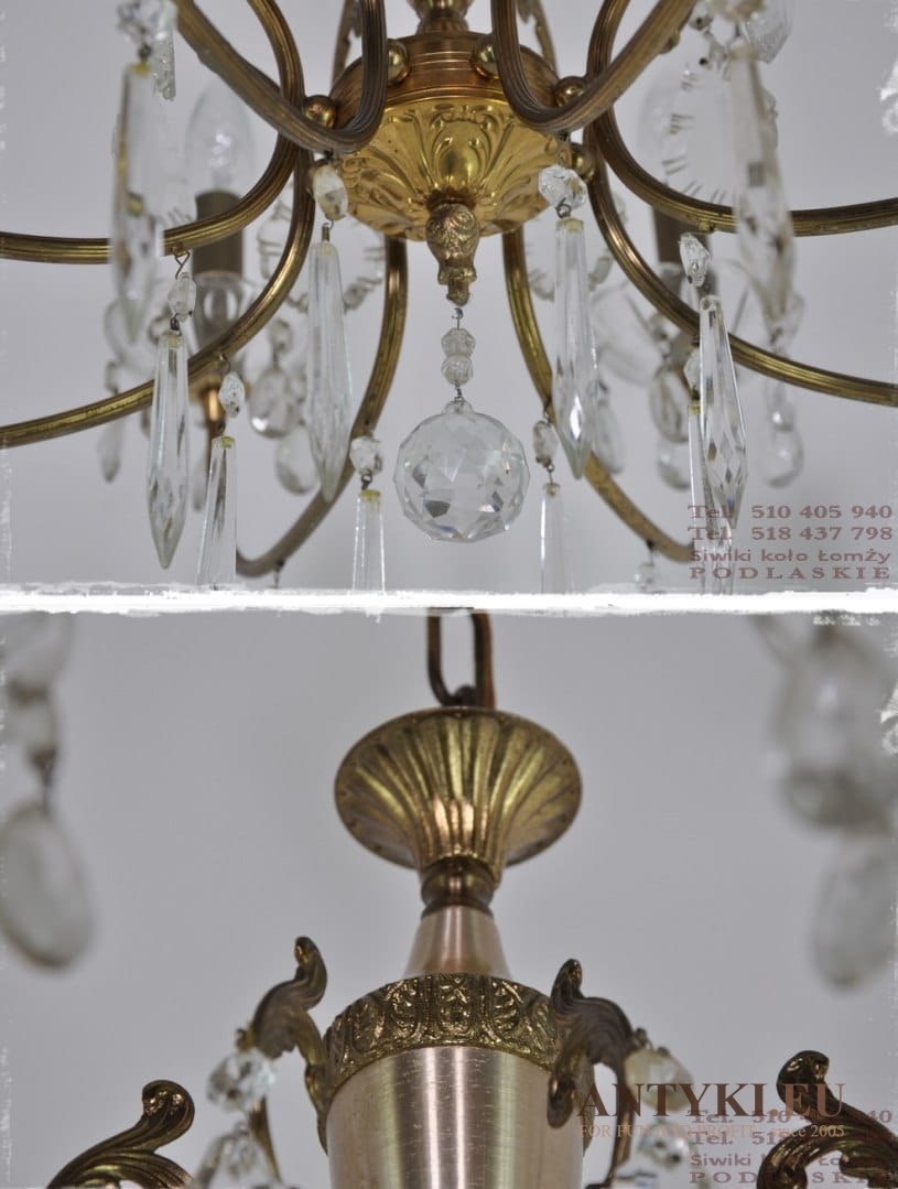 Kryształowy żyrandol. Stara lampa sufitowa z kryształami. ANTYK
