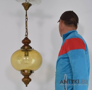 Lampa rustykalna żółta szklana kula do kuchni ganku wiatrołapu. Oświetlenie rustykalne.