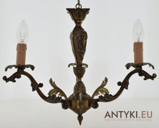 Mały styłowy żyrandol łazienkowy lampa sufitowa mosiężna zabytkowa vintage retro oświetlenie