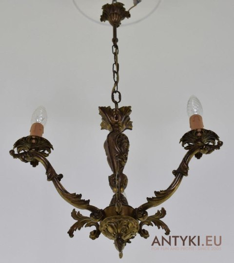 Mały styłowy żyrandol łazienkowy lampa sufitowa mosiężna zabytkowa vintage retro oświetlenie