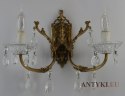 Mosiężny duży kinkiet z kryształami lampka na ściane oświetlenie retro vintage