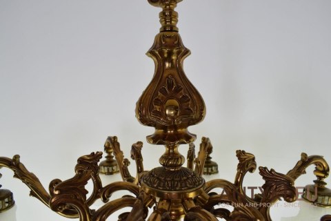 Mosiężny żyrandol barokowy antyk do ekskluzywnego salonu zamkowego pałacowego