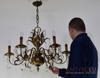 Muzealny żyrandol z kryształami antyk chandelier z lat 1930 zabytkowe oświetlenie