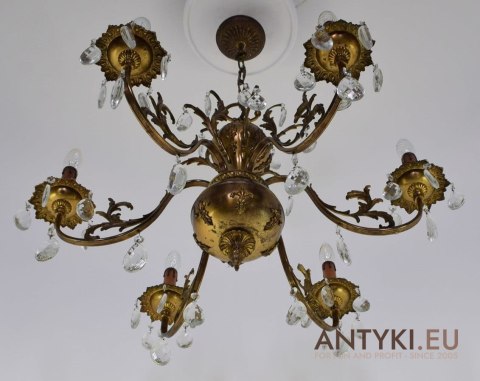 Muzealny żyrandol z kryształami antyk chandelier z lat 1930 zabytkowe oświetlenie