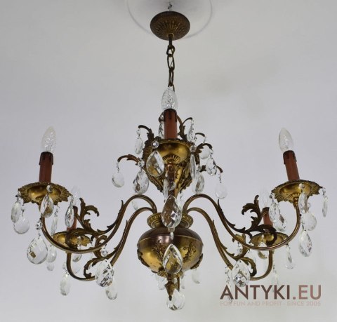 Muzealny żyrandol z kryształami antyk chandelier z lat 1930 zabytkowe oświetlenie