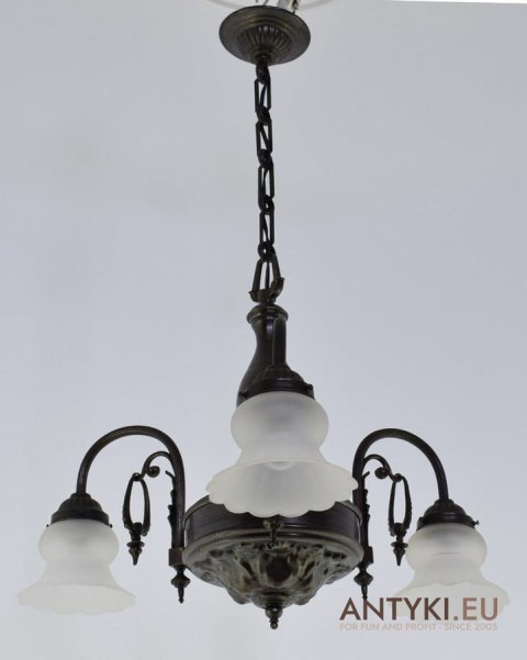 Oryginalna lampa secesja żyrandol ciemny brąz antyczny muzealny okaz dla konesera antyków
