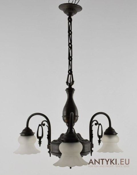 Oryginalna lampa secesja żyrandol ciemny brąz antyczny muzealny okaz dla konesera antyków