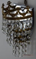 Oryginalne kryształowe kinkiety z okresu międzywojennego lampki ścianne z kryształami antyki do domu