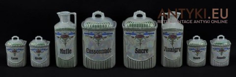 Porcelanowe naczynka do przypraw kuchennych. Secesyjny zestaw francuskich naczynek na przyprawy. Secesja Art Nouveau Jugendstil