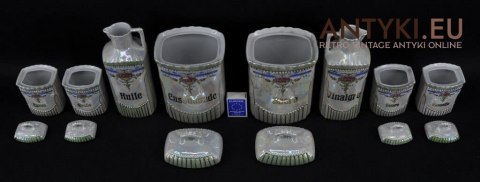 Porcelanowe naczynka do przypraw kuchennych. Secesyjny zestaw francuskich naczynek na przyprawy. Secesja Art Nouveau Jugendstil